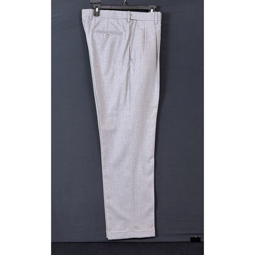 Paul Frederick Pleated Cuffed Dress Pants 100% Wool Size (33) 34x32 Light Gray